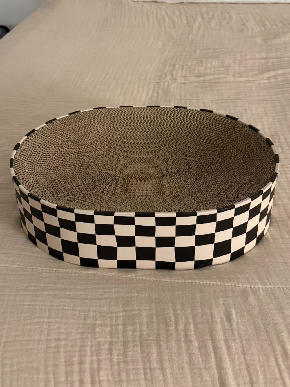 Cardboard Cat Scratcher and Bed, Olive Green Checkerboard